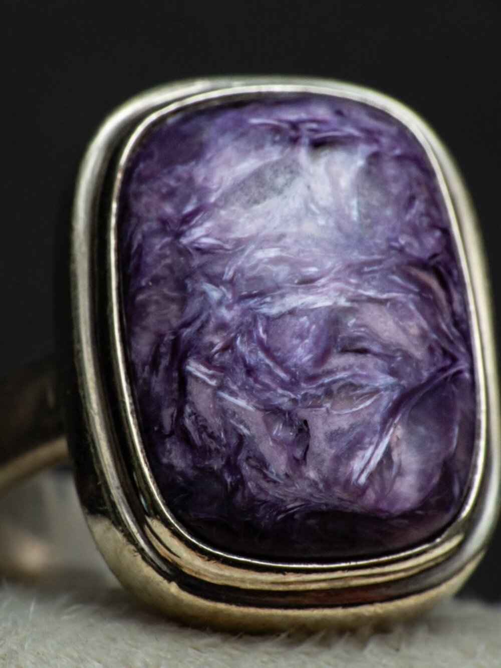 Size 6 Vintage Natural Purple Charoite Ring 925 Sterling Silver Chunky Boho